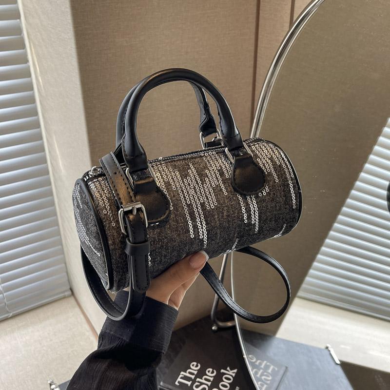 Шикарная сумка через плечо из денима с пайетками для женщин, модная сумка в форме бочки, изящные женские сумки через плечо небольшого размера