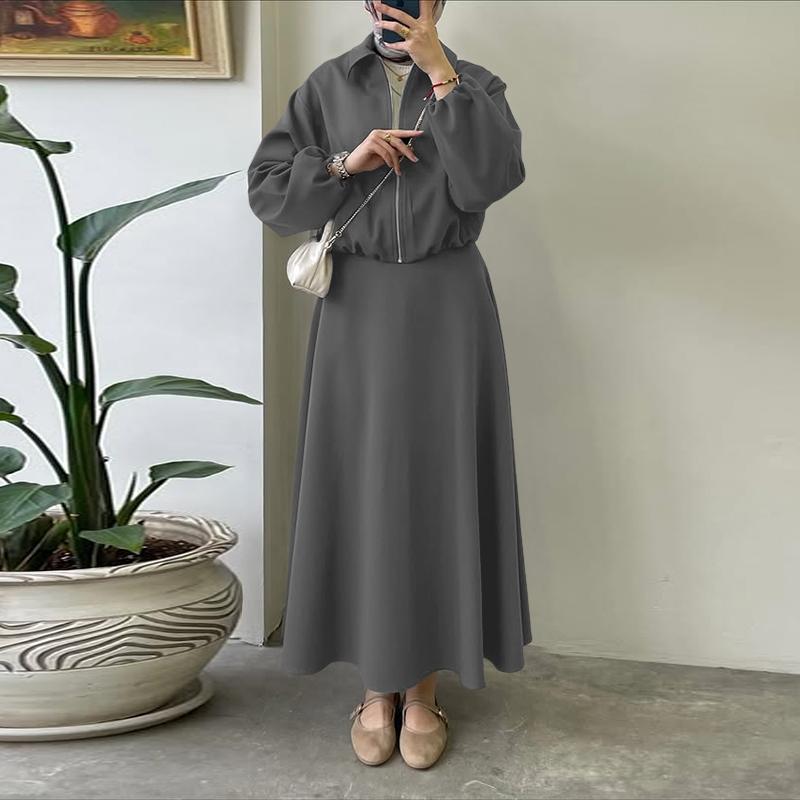 ZANZEA Women Long Sleeve Zipper Jacket and Skirts Casual Two Piece Suit Sets 5XL сірий колір
ZANZEA Women Long Sleeve Zipper Jacket and Skirts Casual Two Piece Suit Sets 5XL сірий колір