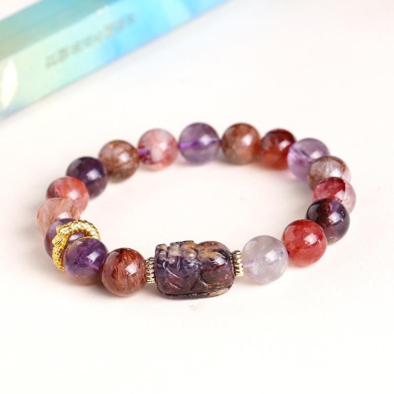 Purple Phantom and Black Quartz Super Seven Crystal Beaded Bracelet for Women, Chinese Mythical Creature Bracelet 10mm фіолетовий
Purple Phantom and Black Quartz Super Seven Crystal Beaded Bracelet for Women, Chinese Mythical Creature Bracelet 10mm фіолетовий