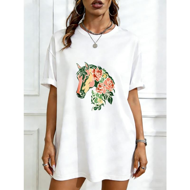 Oversized T Shirt Dress Black Horse And Floral Print Casual Wear For Women XXXXL білий
Oversized T Shirt Dress Black Horse And Floral Print Casual Wear For Women XXXXL білий