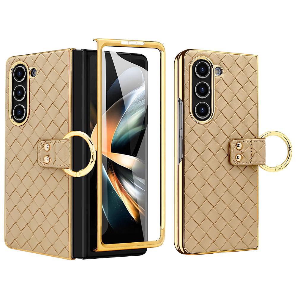 For Samsung Galaxy Z Fold5 5G Case Woven Texture Leather+PC Phone Cover with Back Screen Film Gold
For Samsung Galaxy Z Fold5 5G Case Woven Texture Leather+PC Phone Cover with Back Screen Film Gold