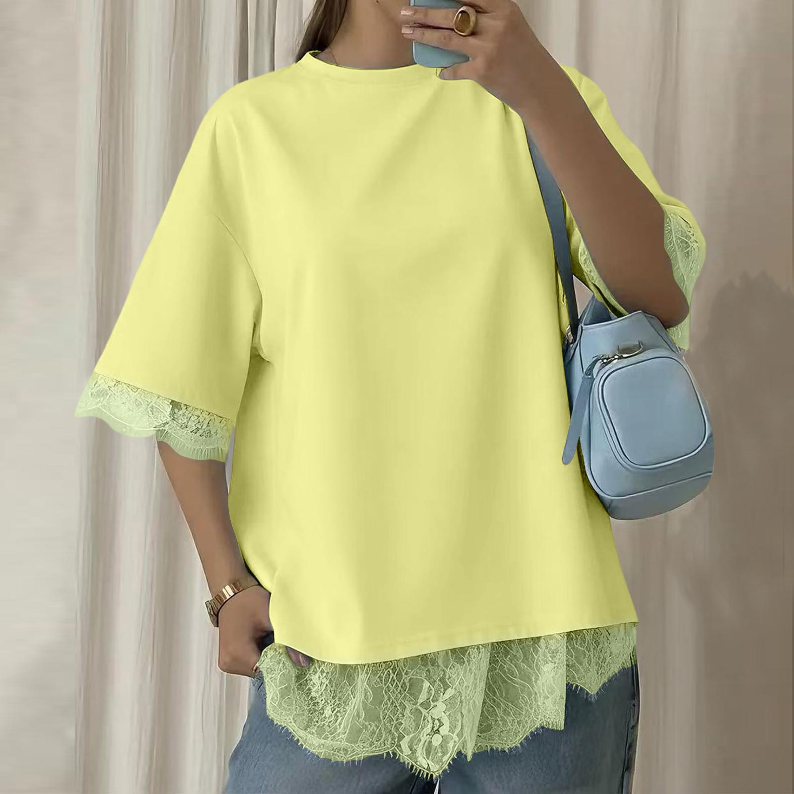Women s Color Lace Patchwork Short Sleeved Back Slit Top XL жовтий
Women s Color Lace Patchwork Short Sleeved Back Slit Top XL жовтий