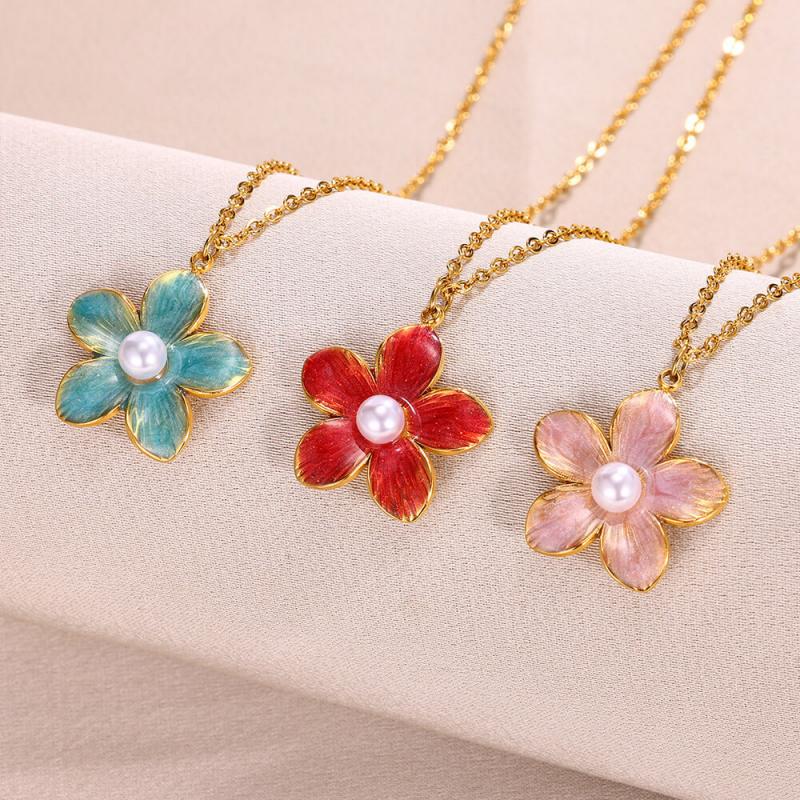 Floral Pearl Accent Stainless Steel Necklace Enamel-Dripped Blossom Pendant with Adjustable Dainty Chain for Women, Sweet Minimalist Layering Jewelry красный
Floral Pearl Accent Stainless Steel Necklace Enamel-Dripped Blossom Pendant with Adjustable Dainty Chain for Women, Sweet Minimalist Layering Jewelry красный