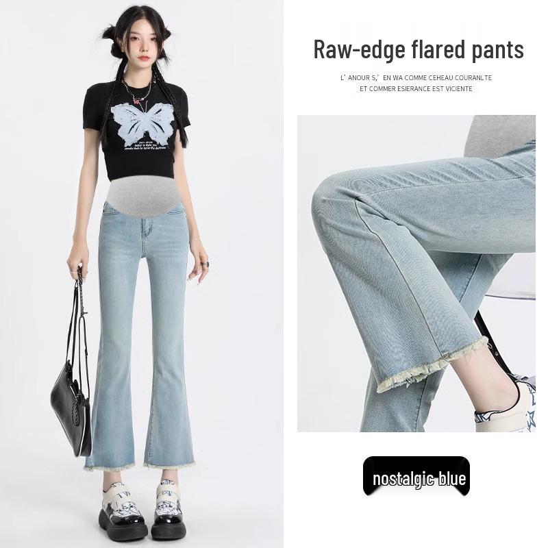 Spring/Autumn Maternity Stretchy Tummy Support Micro-Flare Denim with Raw Hem - Casual Retro Style Medium синій
Spring/Autumn Maternity Stretchy Tummy Support Micro-Flare Denim with Raw Hem - Casual Retro Style Medium синій