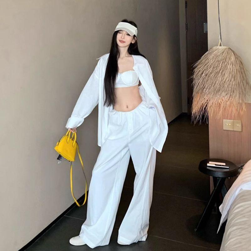 Real Shot of 2026 Early Spring New American-Style Loose Shirt + Camisole + Relaxed Long Pants Lazy Style Set for Women Short Suspender Belt S
Real Shot of 2026 Early Spring New American-Style Loose Shirt + Camisole + Relaxed Long Pants Lazy Style Set for Women Short Suspender Belt S