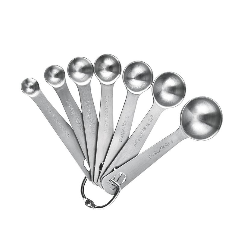 7 шт. мерных стаканов и ложек из нержавеющей стали, набор инструментов для выпечки со шкалой, кофейными зернами, мукой, зернами, серебряная кухонная мерная ложка