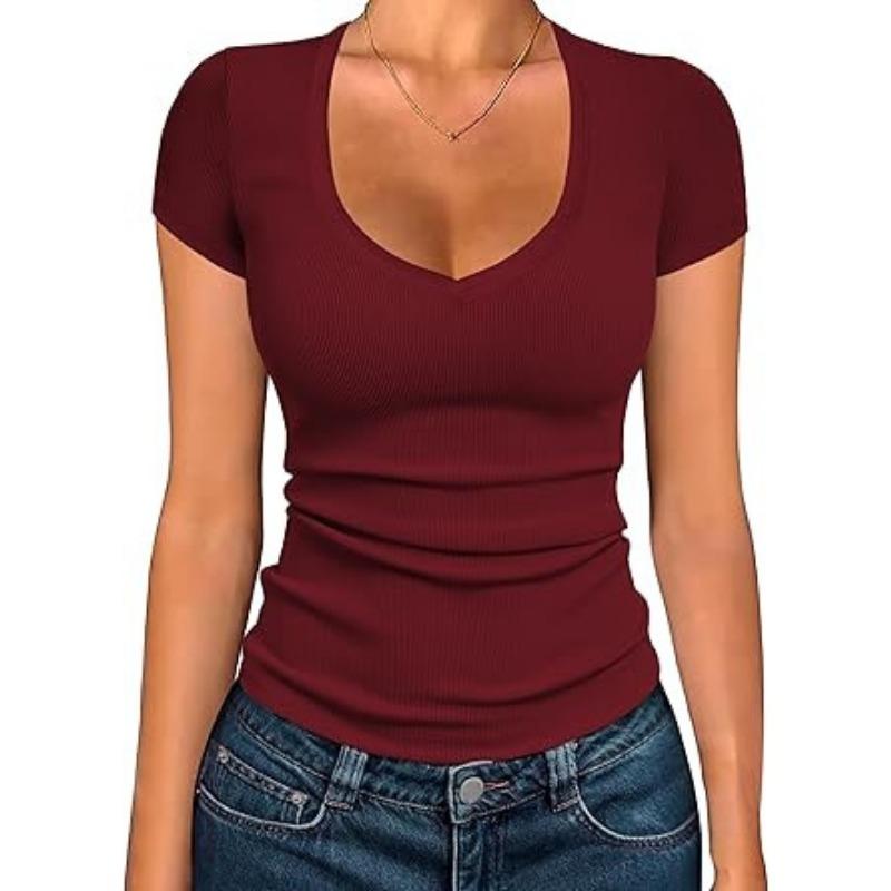 Women s Ribbed Knit Deep V-Neck Short Sleeve T-Shirt S
Women s Ribbed Knit Deep V-Neck Short Sleeve T-Shirt S