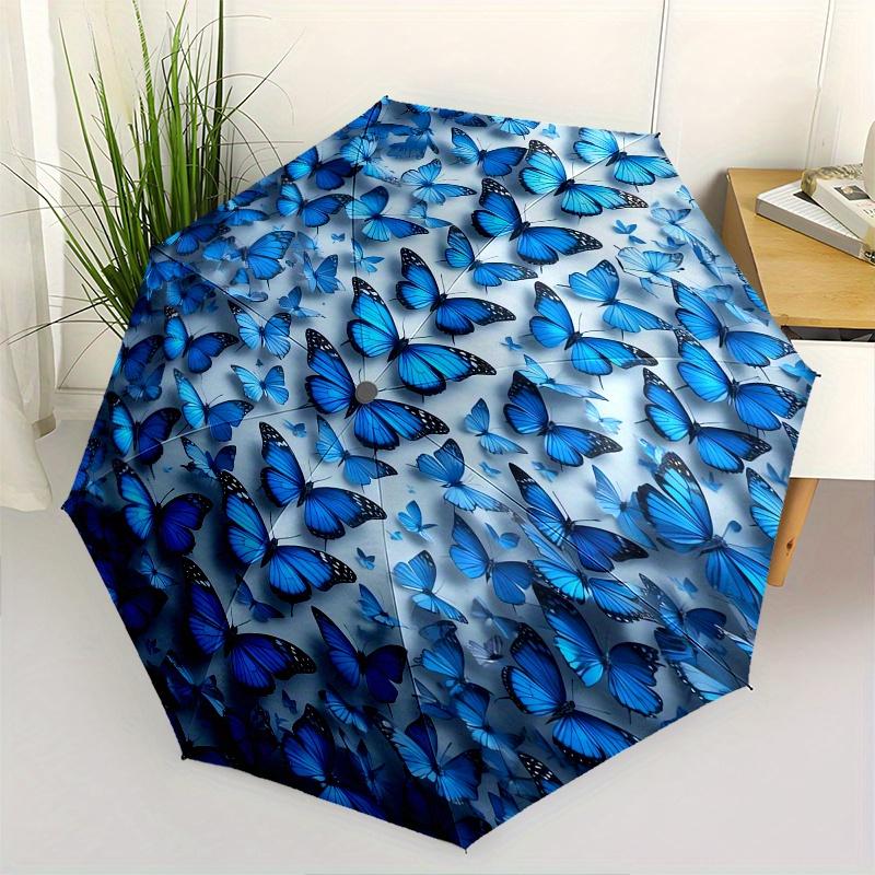 Blue Butterflies Automatic Folding Umbrella 8 Ribs, Durable Iron Frame, Bright Color Pattern Compact Travel Umbrella, Suitable for Outdoor,
Blue Butterflies Automatic Folding Umbrella 8 Ribs, Durable Iron Frame, Bright Color Pattern Compact Travel Umbrella, Suitable for Outdoor,