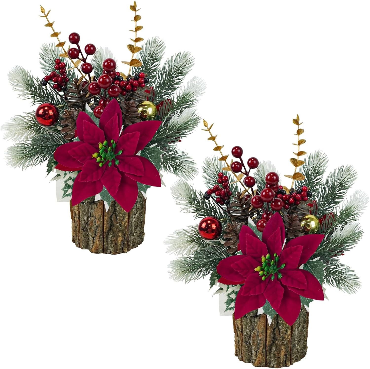 2 Pack Mini Christmas Tree with Red Poinsettia, Berries & Pine Cones - Artificial Potted Tabletop Decor for Home, Fireplace, Man 2
2 Pack Mini Christmas Tree with Red Poinsettia, Berries & Pine Cones - Artificial Potted Tabletop Decor for Home, Fireplace, Man 2
