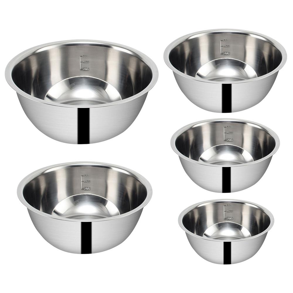 Stainless Steel Mixing Bowls 5-Pieces Round Multipurpose Nesting Bowls Fruit Vegetable Washing Container For Hotel Apartment
Stainless Steel Mixing Bowls 5-Pieces Round Multipurpose Nesting Bowls Fruit Vegetable Washing Container For Hotel Apartment