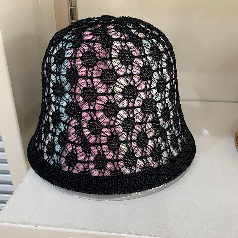 Полая ниша шляпа-ведро женская универсальная весенняя дорожная складная японская солнцезащитная двусторонняя F-образная шляпа для бассейна Tide M 56-58cm чёрный