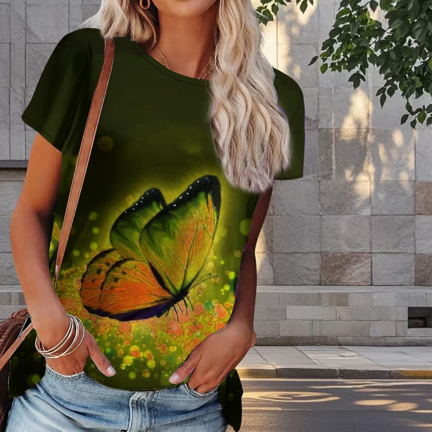 Жіноча літня футболка з метеликом, друкованими короткими рукавами, футболки, повсякденні друковані топи 8XL жовтий
Жіноча літня футболка з метеликом, друкованими короткими рукавами, футболки, повсякденні друковані топи 8XL жовтий