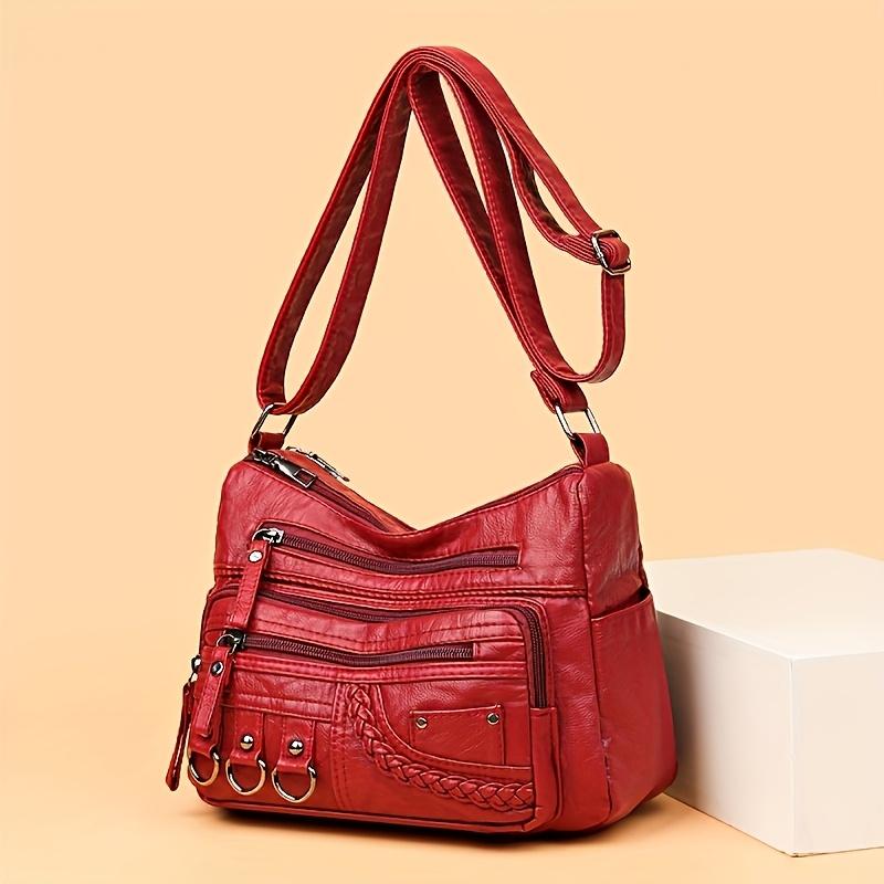 Women S Large Capacity Shoulder Crossbody Bag, Multi Layer Zipper Pocket Synthetic Handbag Purse with Golden-Te Hardware червоний
Women S Large Capacity Shoulder Crossbody Bag, Multi Layer Zipper Pocket Synthetic Handbag Purse with Golden-Te Hardware червоний