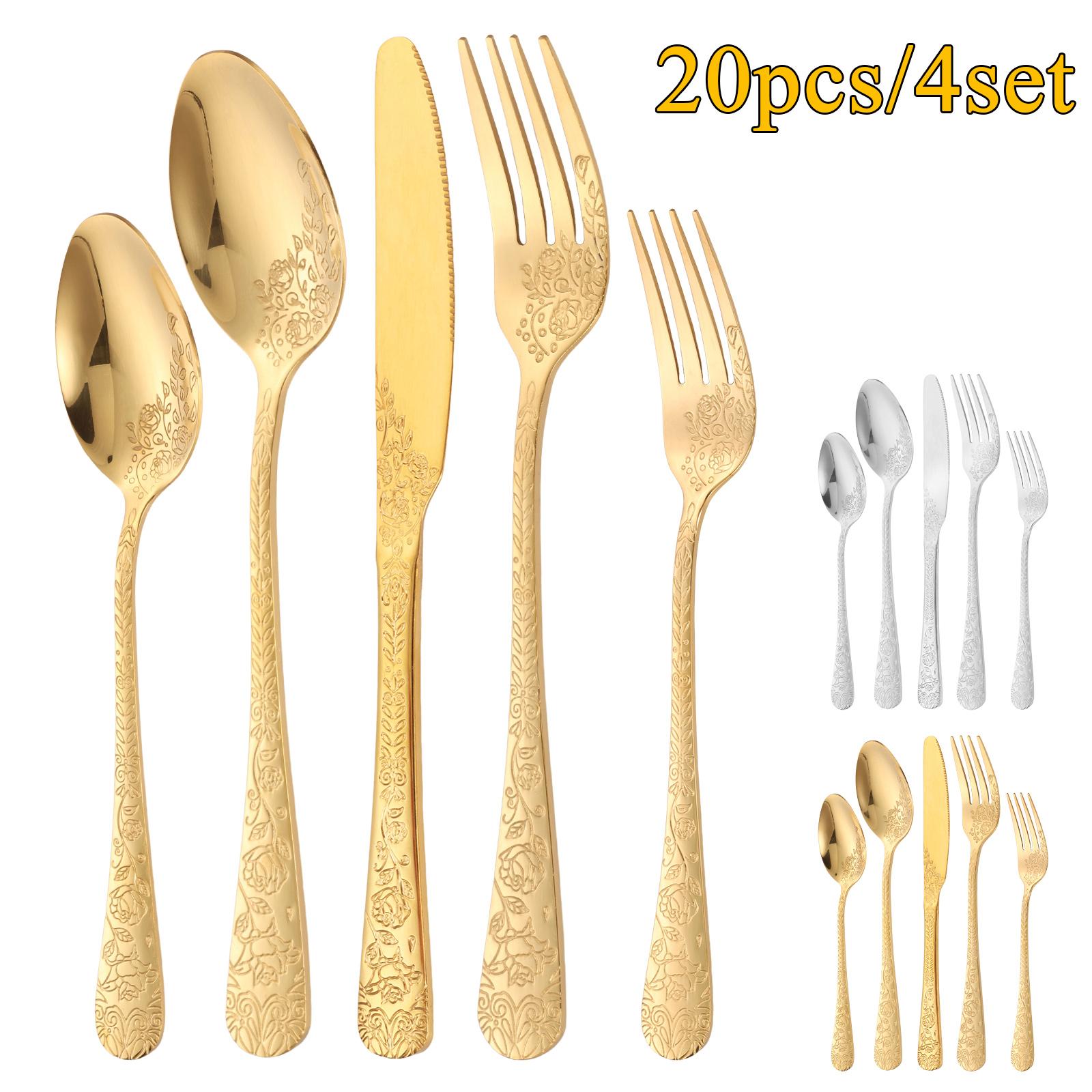 20pcs Silverware Set Floral Carved Stainless Steel Flatware Mirror Polished Cutlery Including Fork Spoon Knife Dishwasher Safe
20pcs Silverware Set Floral Carved Stainless Steel Flatware Mirror Polished Cutlery Including Fork Spoon Knife Dishwasher Safe