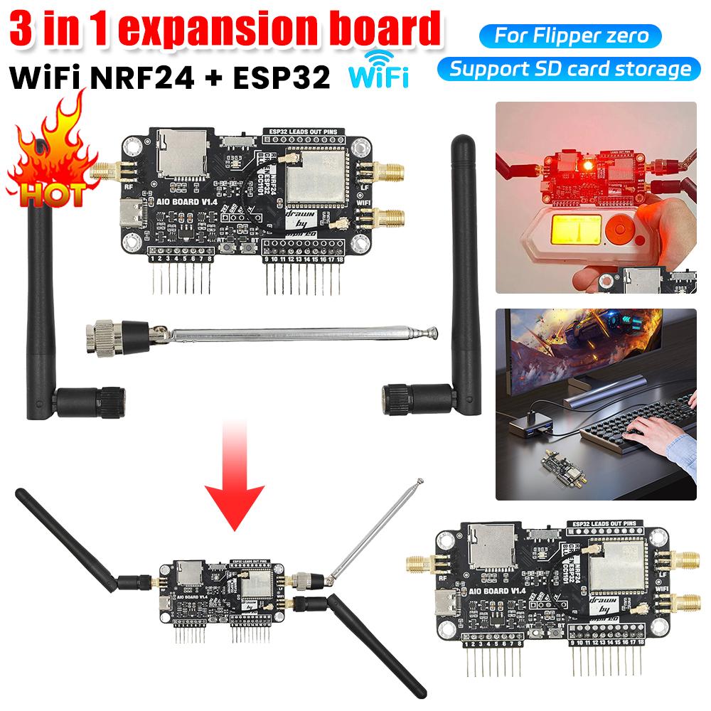 For Flipper Zero Multiboard 3 in 1 Expansion Board 2.4G Module Expansion WiFi NRF24 + ESP32 Expansion NRF Sniffer Mousejacker чорний
For Flipper Zero Multiboard 3 in 1 Expansion Board 2.4G Module Expansion WiFi NRF24 + ESP32 Expansion NRF Sniffer Mousejacker чорний