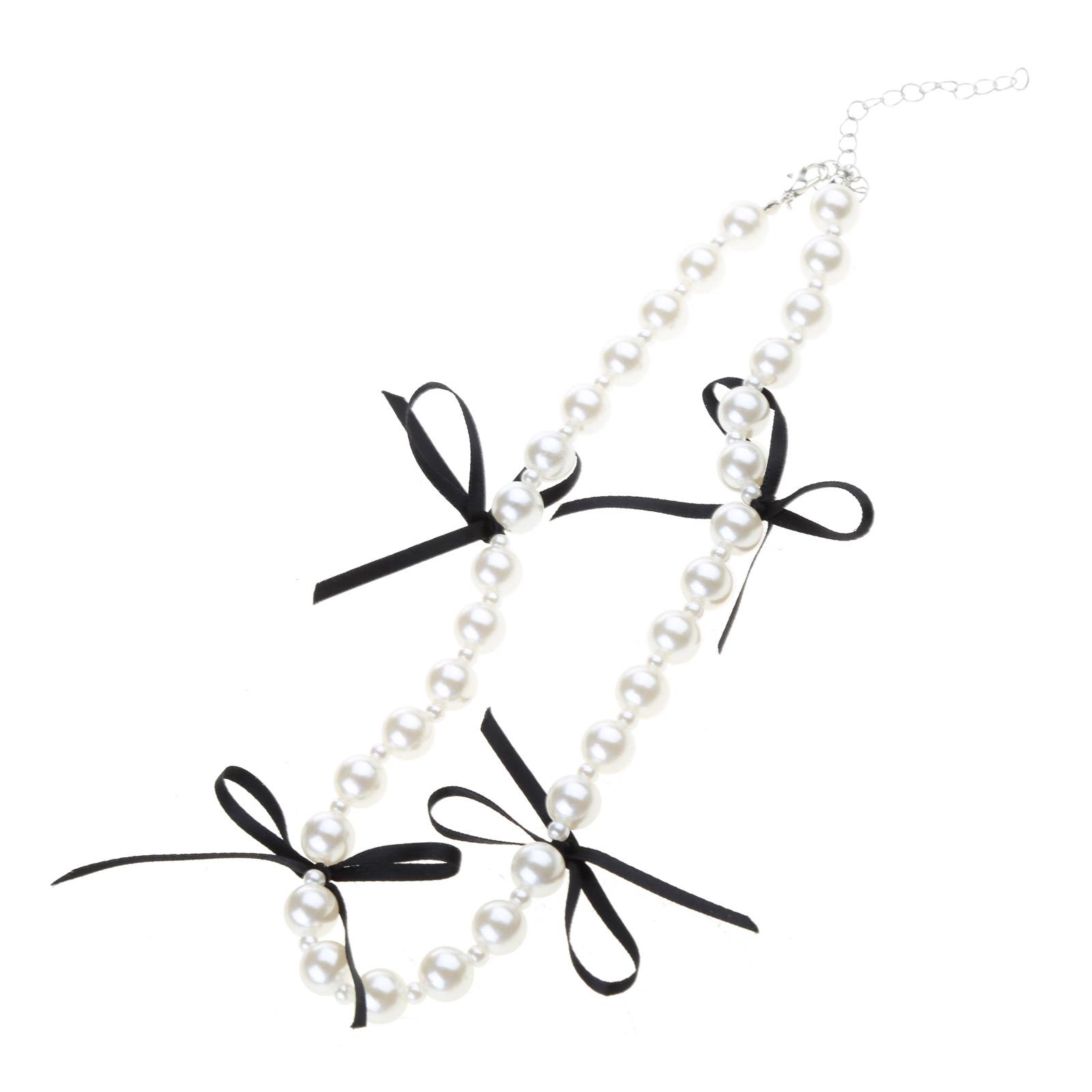 Fashionable Black Ribbon Bowknot Necklace Faux Pearl Alloy Chain Choker Fashion Cool Girls Clavicular Chain Jewelry
Fashionable Black Ribbon Bowknot Necklace Faux Pearl Alloy Chain Choker Fashion Cool Girls Clavicular Chain Jewelry