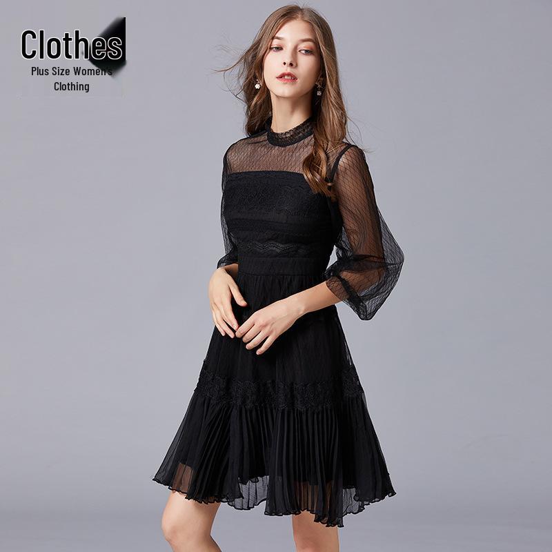 Elegant Black Pleated Lace Dress - Plus Size 200 Jin - Versatile European and American Style XL
Elegant Black Pleated Lace Dress - Plus Size 200 Jin - Versatile European and American Style XL