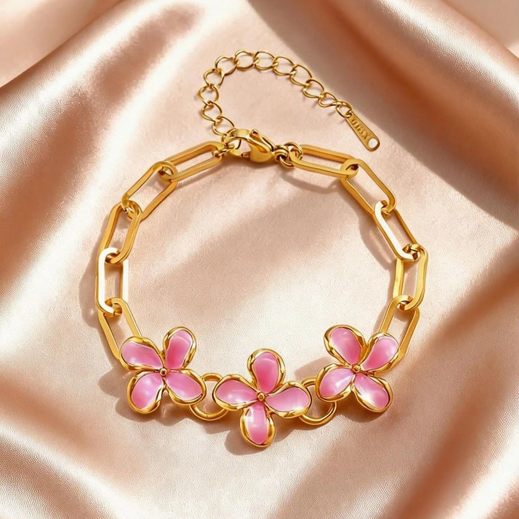Fashion Sweet Enamel Drip Oil Pink Flower Bracelet for Women, Stainless Steel Luxury Classic Wrist Jewelry Gifts Party Daily
Fashion Sweet Enamel Drip Oil Pink Flower Bracelet for Women, Stainless Steel Luxury Classic Wrist Jewelry Gifts Party Daily