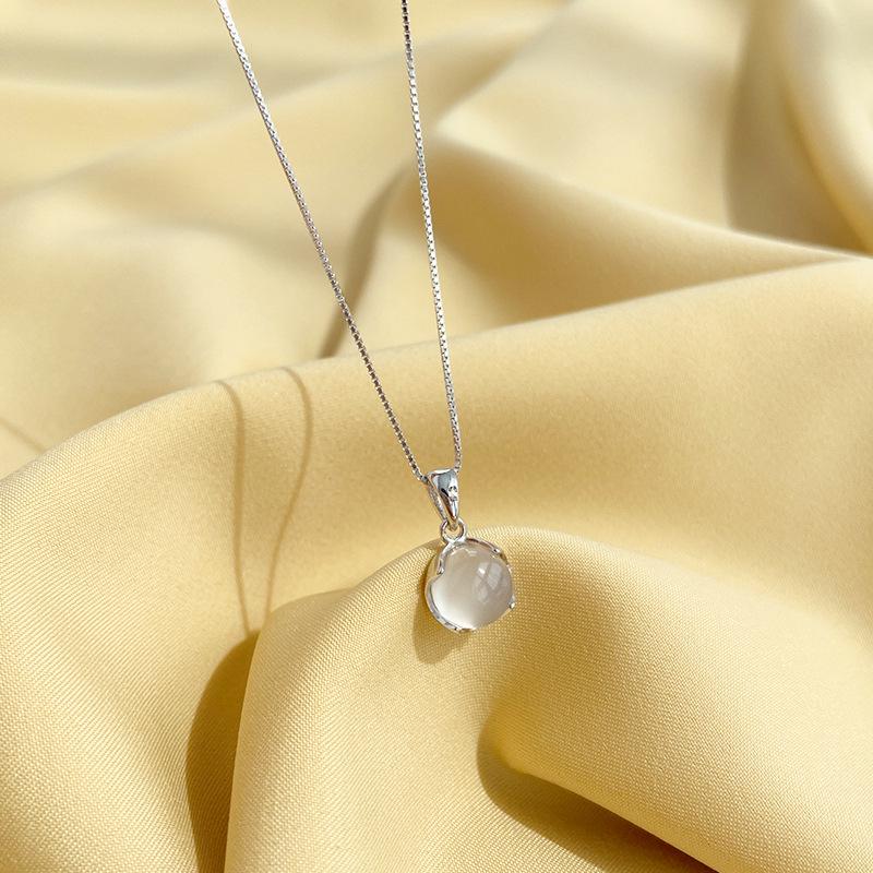 925 Sterling Silver White Chalcedony & Pink Crystal Pendant Necklace for Women - Elegant Clavicle Chain Qixi Gift
925 Sterling Silver White Chalcedony & Pink Crystal Pendant Necklace for Women - Elegant Clavicle Chain Qixi Gift
