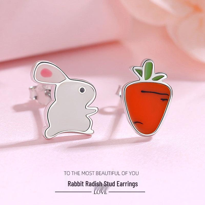 Charming Asymmetrical Rabbit and Carrot Stud Earrings - S925 Sterling Silver 925 Silver
Charming Asymmetrical Rabbit and Carrot Stud Earrings - S925 Sterling Silver 925 Silver