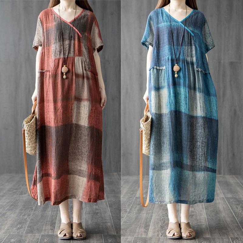 Summer New Literary Loose Splicing Printing V-neck Short-sleeved Dress Women s Clothing Medium and Long XXL синій
Summer New Literary Loose Splicing Printing V-neck Short-sleeved Dress Women s Clothing Medium and Long XXL синій
