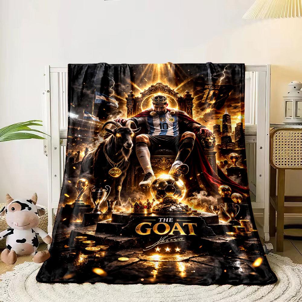 A crowned footballer on a throne with trophies, a goat, and golden accents. for all seasons blanket lunch break throw gift 80cm x 120cm
A crowned footballer on a throne with trophies, a goat, and golden accents. for all seasons blanket lunch break throw gift 80cm x 120cm