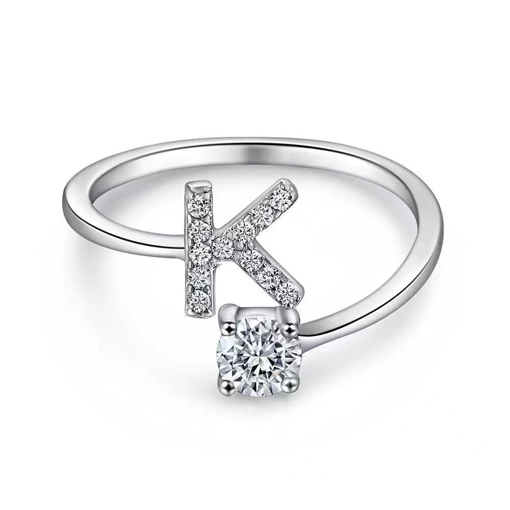 Adjustable Open Band Ring with Letter K Design and Single Round Cubic Zirconia Stone Silver Tone Metal Jewelry for Women and Girls One Size
Adjustable Open Band Ring with Letter K Design and Single Round Cubic Zirconia Stone Silver Tone Metal Jewelry for Women and Girls One Size