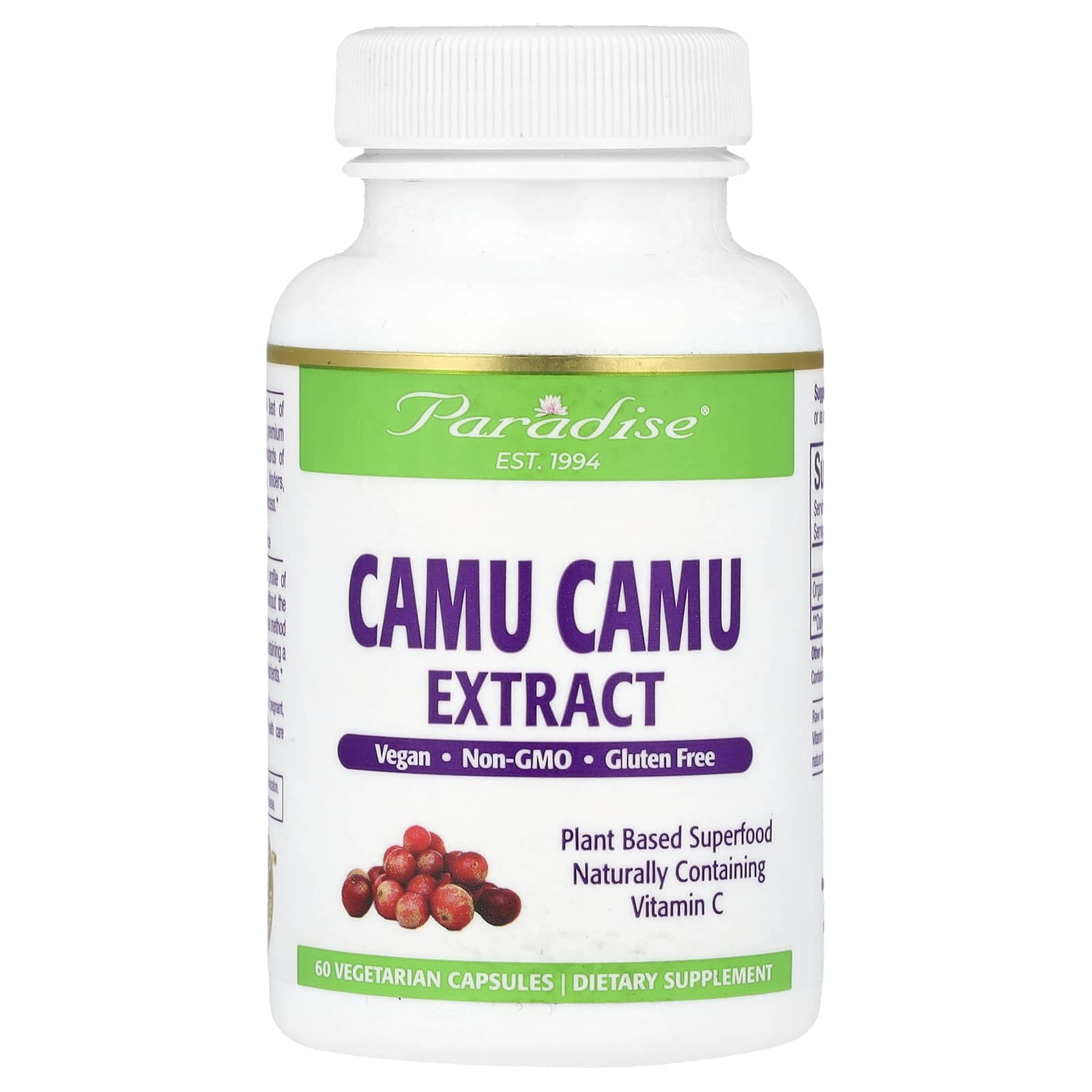 Paradise Herbs, Camu Camu, 60 Vegetarian Capsules
Paradise Herbs, Camu Camu, 60 Vegetarian Capsules