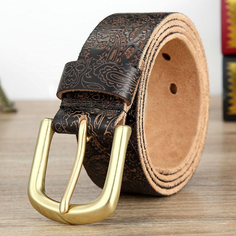 Ремень мужской трендовый латунный пряжка ручной работы первый слой коровьей кожи ретро латунный кожаный ремень с резьбой в виде черепа 125cm
Ремень мужской трендовый латунный пряжка ручной работы первый слой коровьей кожи ретро латунный кожаный ремень с резьбой в виде черепа 125cm