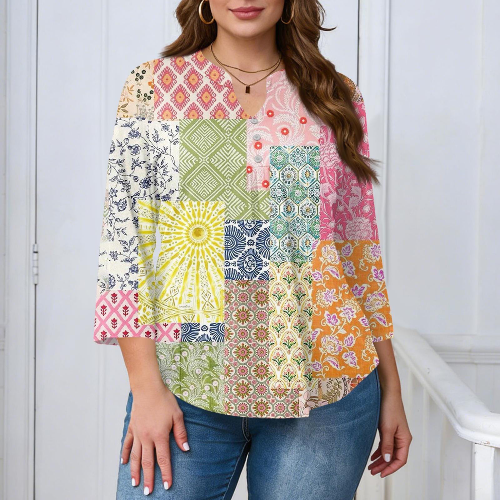 Plus Size Womens Casual Loose Fit V Neck Printed Blouse with Buttons Three Quarter Sleeve Relaxed Fit Top for Daily Wear XXXXXL
Plus Size Womens Casual Loose Fit V Neck Printed Blouse with Buttons Three Quarter Sleeve Relaxed Fit Top for Daily Wear XXXXXL