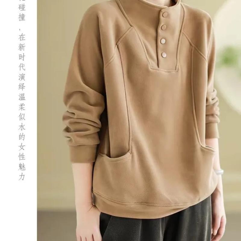 German Velvet Half Turtleneck Buttoned Thermal Sweatshirt for Women Loose Korean Versatile Design Pocket Splicing Top L хакі
German Velvet Half Turtleneck Buttoned Thermal Sweatshirt for Women Loose Korean Versatile Design Pocket Splicing Top L хакі