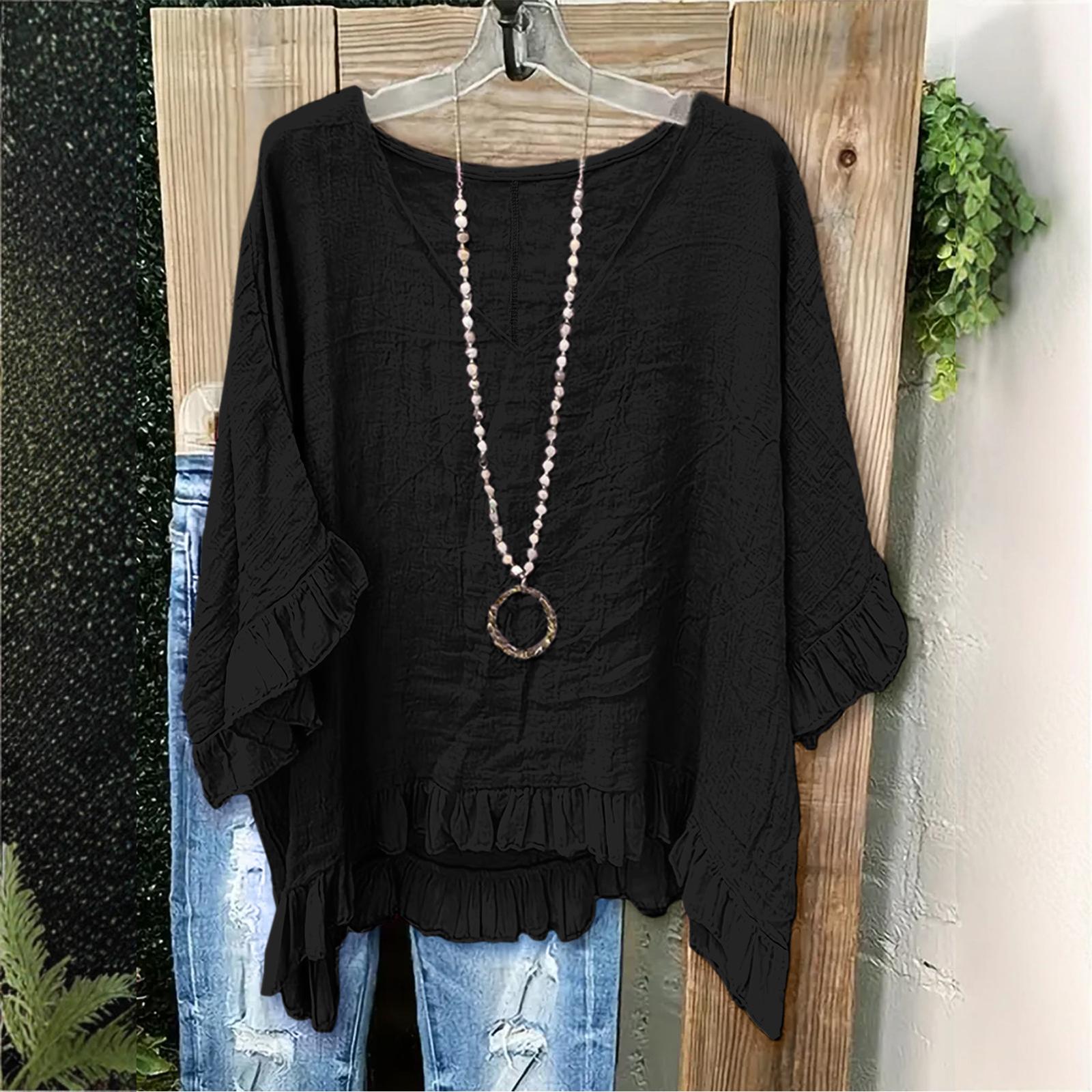 Women s Fashionable Color Loose Ruffle V-neck Short Sleeved Casual T-shirt Top M чорний
Women s Fashionable Color Loose Ruffle V-neck Short Sleeved Casual T-shirt Top M чорний