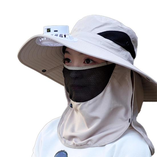 Солнечная шляпа с вентилятором и защитой лица, клапан для шеи, защита от УФ-лучей UPF 50+, шляпа с солнечным вентилятором USB бежевый