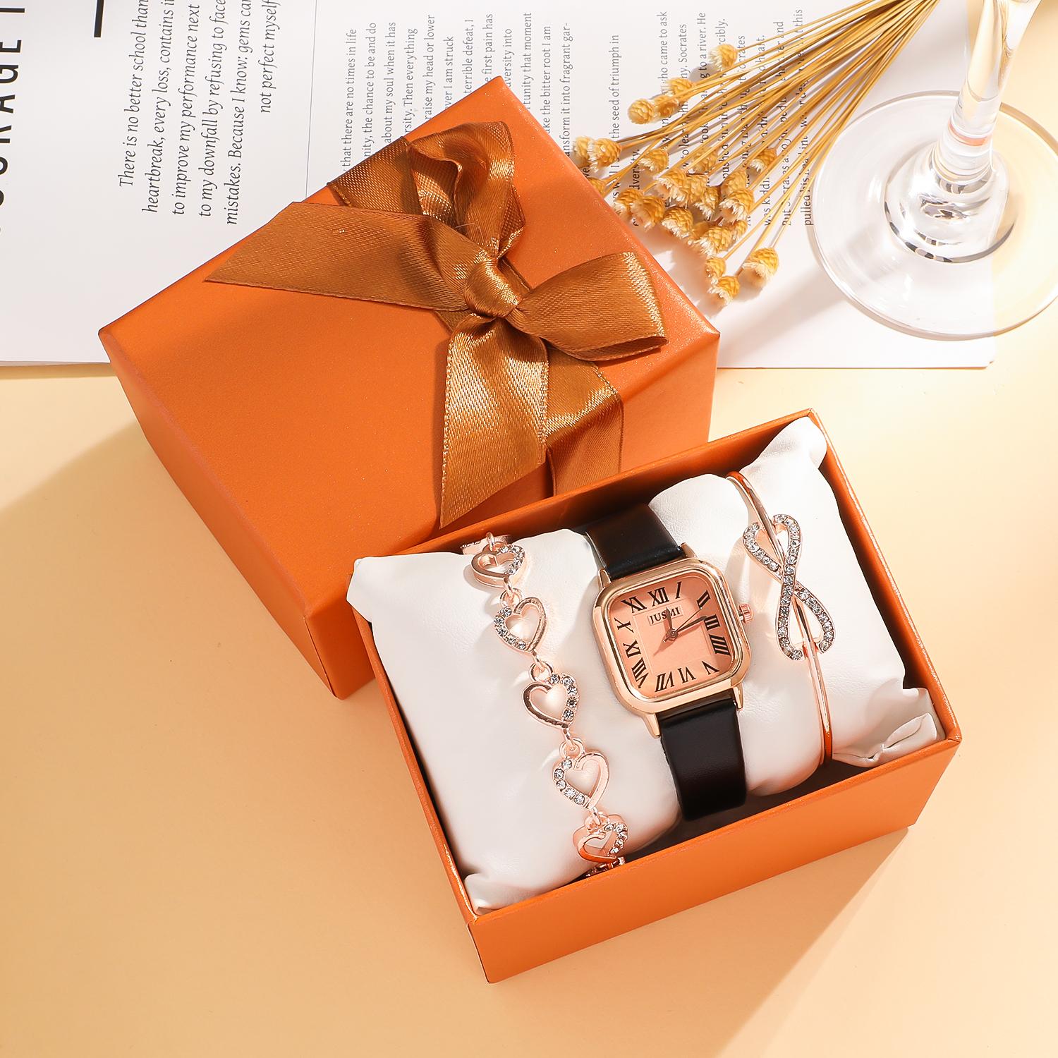No Gift Box New Square Belt Roman Scale Quartz Versatile Women s Watch with Love Bracelet 3-Piece Set ярко-розовый
No Gift Box New Square Belt Roman Scale Quartz Versatile Women s Watch with Love Bracelet 3-Piece Set ярко-розовый