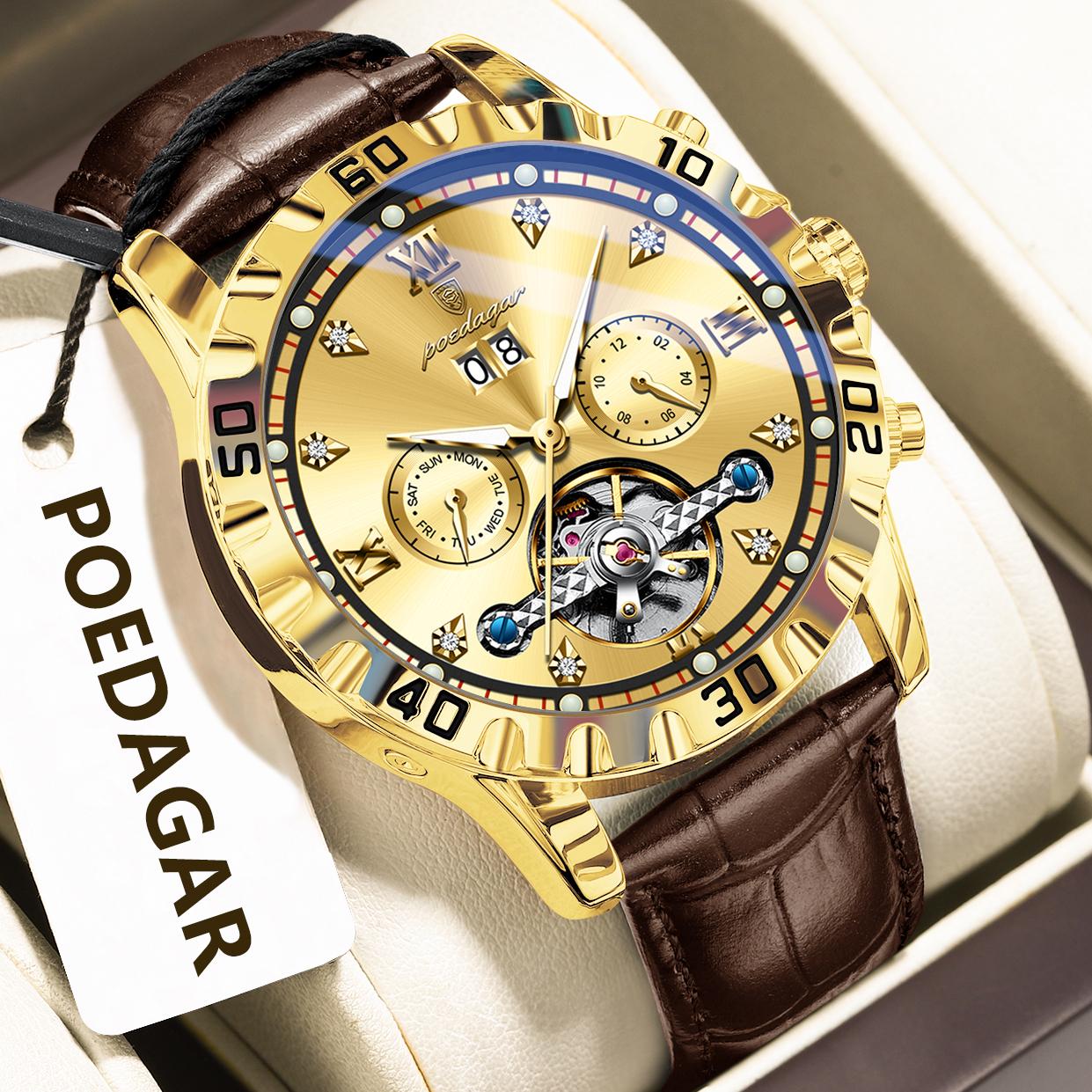 POEDAGAR Fashion Men Wristwatch Luxury Hollow Tourbillon Luminous Date Week Man Clock Automatic Mechanical Leather Watches золотой
POEDAGAR Fashion Men Wristwatch Luxury Hollow Tourbillon Luminous Date Week Man Clock Automatic Mechanical Leather Watches золотой