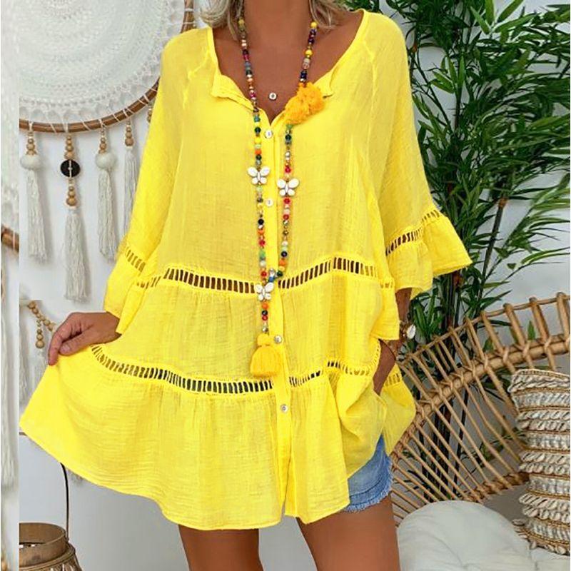 V-neck Loose Button Hollow out Dress V Neck Loose Button Hollow Dress Yellow L
V-neck Loose Button Hollow out Dress V Neck Loose Button Hollow Dress Yellow L