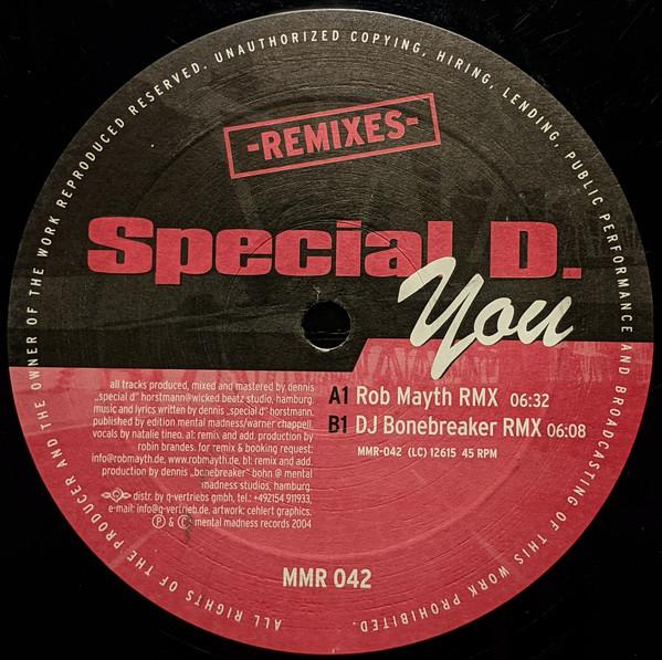 12inch Record SPECIAL D. - You (Remixes) MMR042 Mental Madness 2004 Germany Dance & Electronica Used
12inch Record SPECIAL D. - You (Remixes) MMR042 Mental Madness 2004 Germany Dance & Electronica Used
