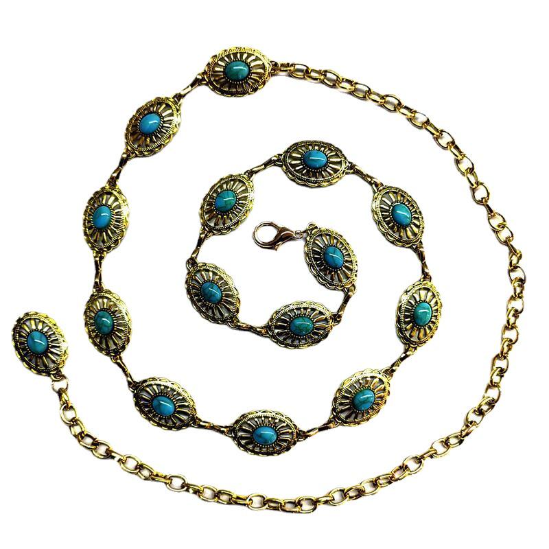 Vintage European Turquoise-Inlaid Waist Chain
Vintage European Turquoise-Inlaid Waist Chain