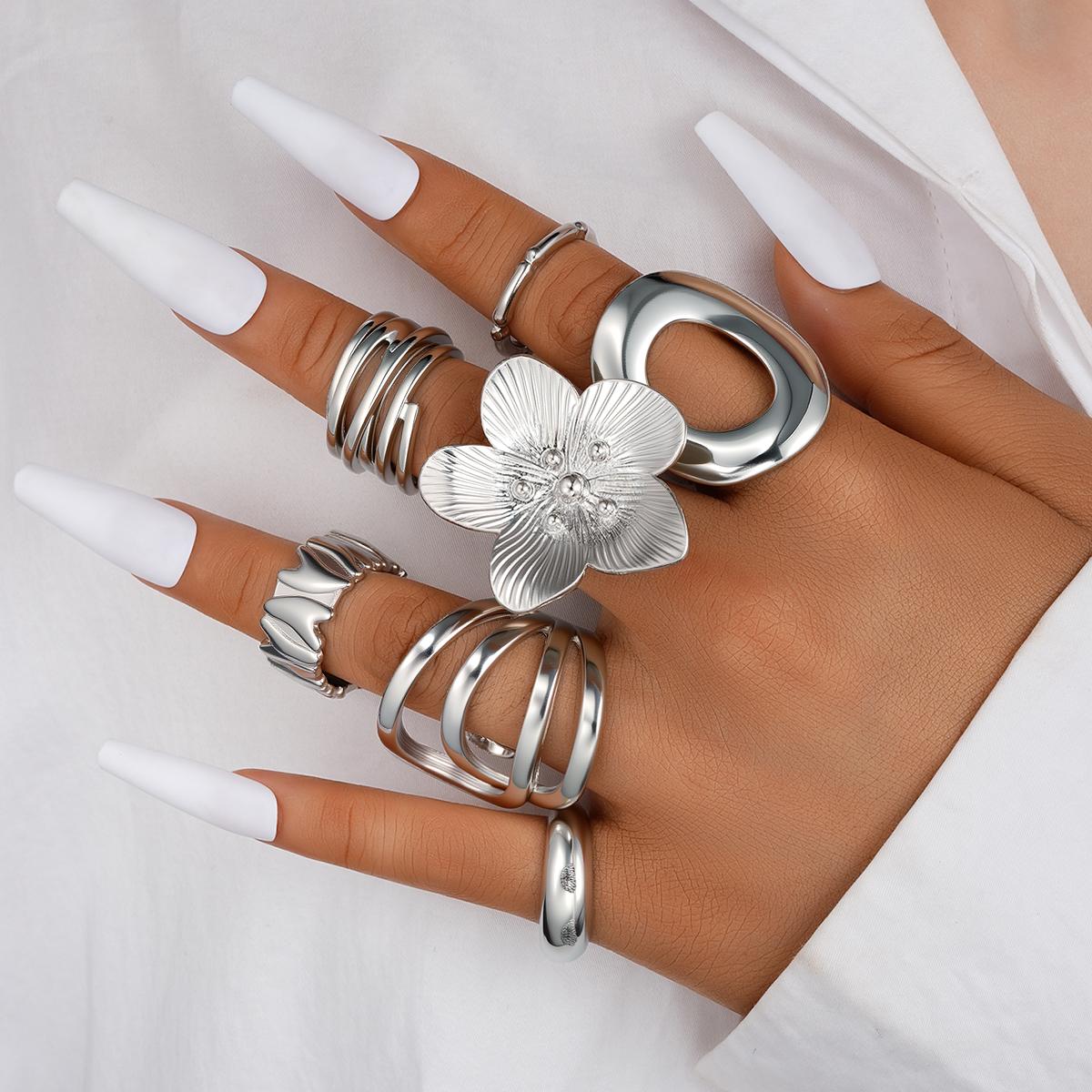 6/7 Pcs/Set Vintage Exaggerated Flower Rings for Women Punk Geometric Gold Silver Color Adjustable Rings Set Finger Ring Jewelry
6/7 Pcs/Set Vintage Exaggerated Flower Rings for Women Punk Geometric Gold Silver Color Adjustable Rings Set Finger Ring Jewelry