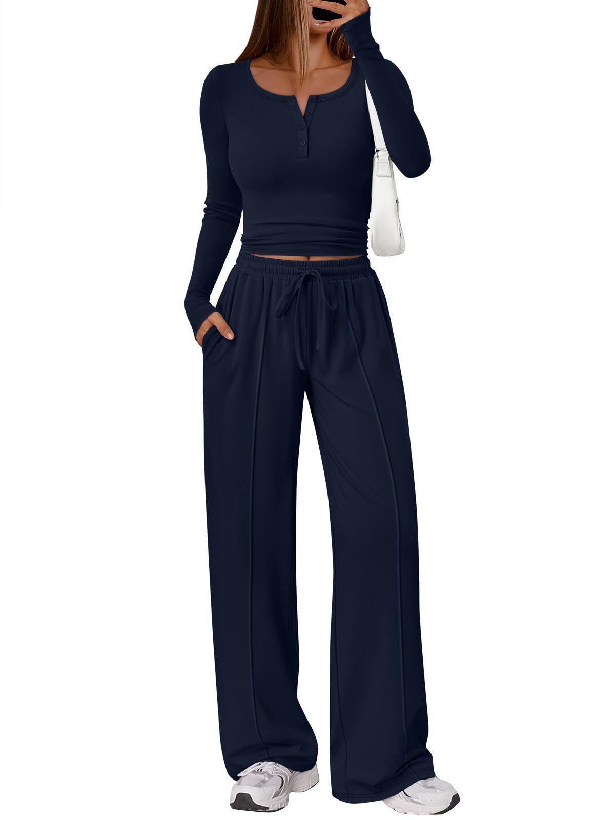 Women s V-Neck Top & Drawstring Wide-Leg Pants Set - Casual Home Wear Medium темно-синього кольору
Women s V-Neck Top & Drawstring Wide-Leg Pants Set - Casual Home Wear Medium темно-синього кольору