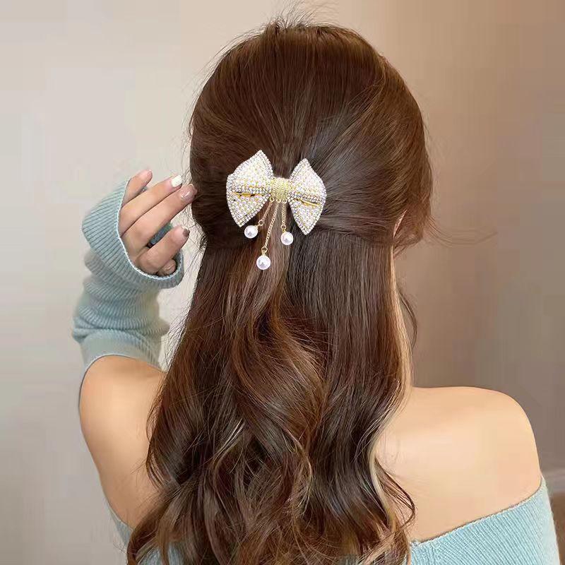 1 piece fashionable temperament bow tassel pearl hair accessory headwear for girls half-clamp versatile spring hairpin
1 piece fashionable temperament bow tassel pearl hair accessory headwear for girls half-clamp versatile spring hairpin