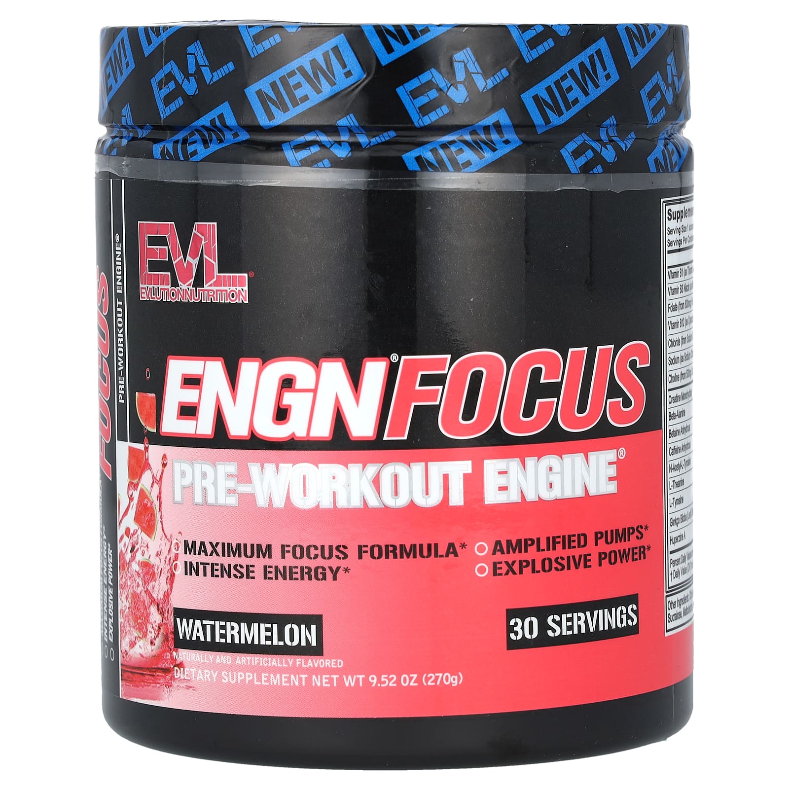 EVLution Nutrition, ENGN Focus, Pre-Workout Cardio, Watermelon Flavor, 9.52 oz (270 g)
EVLution Nutrition, ENGN Focus, Pre-Workout Cardio, Watermelon Flavor, 9.52 oz (270 g)