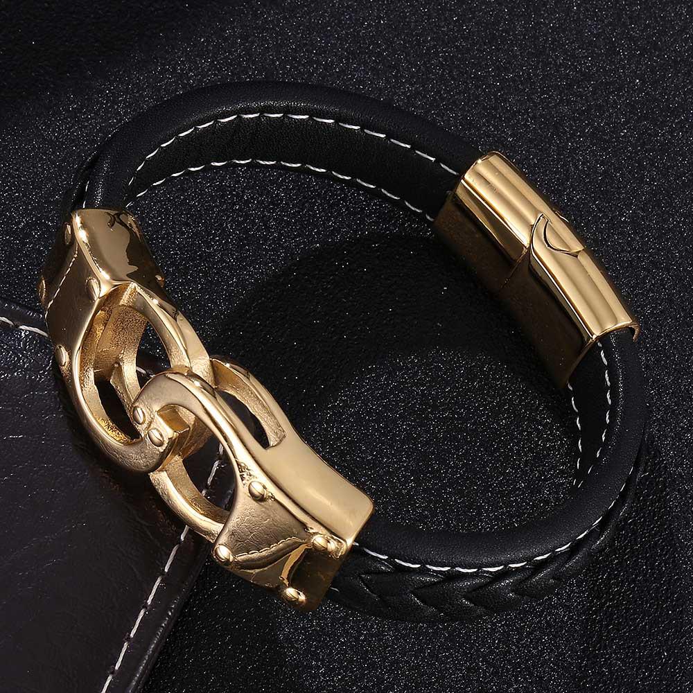 Men s Punk Retro Gold Handcuff Leather Bracelet with Stainless Steel Magnetic Clasp Inner Circle 185mm (Length 214mm)
Men s Punk Retro Gold Handcuff Leather Bracelet with Stainless Steel Magnetic Clasp Inner Circle 185mm (Length 214mm)