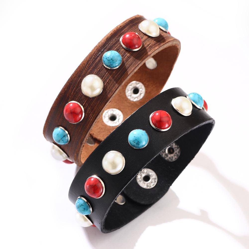 European & American Fashion Genuine Leather Bracelet with Turquoise & White Pearl Inlays - Elegant Women s Accessory чёрный
European & American Fashion Genuine Leather Bracelet with Turquoise & White Pearl Inlays - Elegant Women s Accessory чёрный