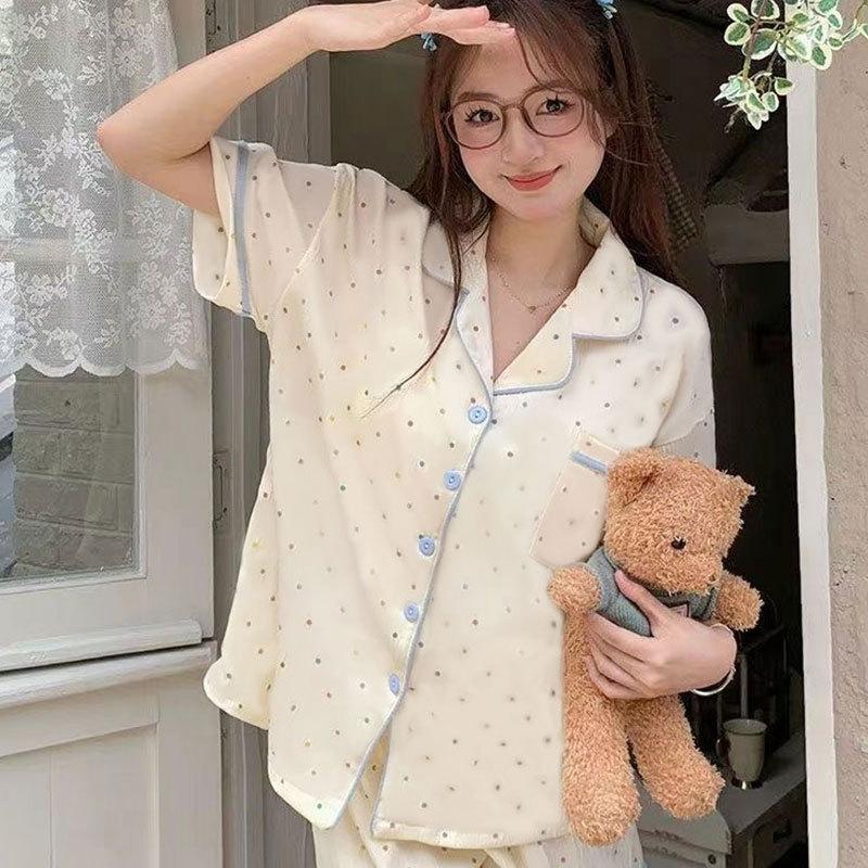 Recommended Pajamas Women S Two-Piece Set Sweet Color Polka Dot Summer Short-Sleeved Trousers Fashionable Versatile Loungewear M
Recommended Pajamas Women S Two-Piece Set Sweet Color Polka Dot Summer Short-Sleeved Trousers Fashionable Versatile Loungewear M
