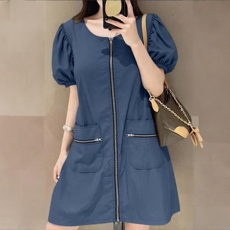 ZANZEA Women Casual Round Neck Summer Short Sleeve Zipper Dress XL темно-синього кольору
ZANZEA Women Casual Round Neck Summer Short Sleeve Zipper Dress XL темно-синього кольору