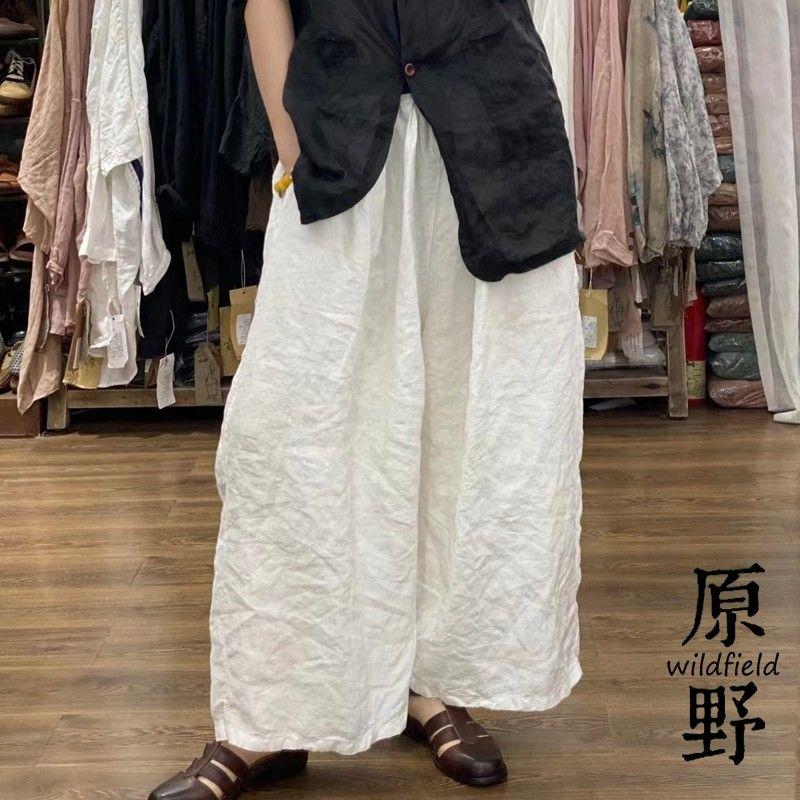 Универсальные льняные брюки палаццо, летний новый продукт, контрастная цветная вставка на талии и удобные брюки из ниток L белый