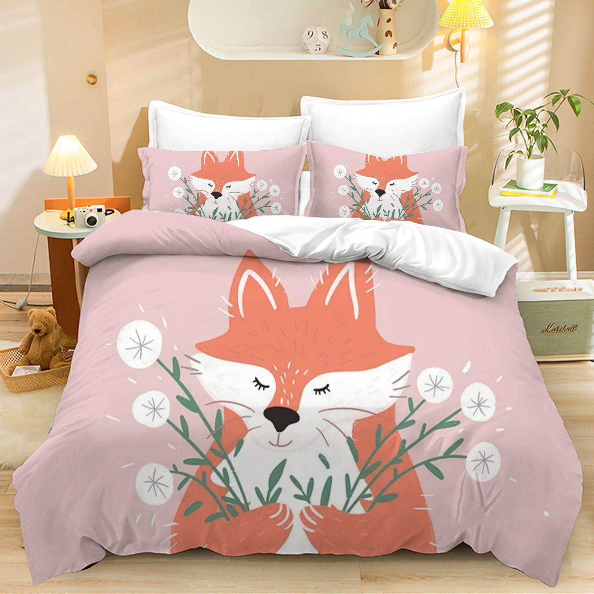 Home Textile Three-Piece Cute Little Fox Cartoon Digital Printing Quilt Pillowcase Bedding 90 * 200 two-piece set
Home Textile Three-Piece Cute Little Fox Cartoon Digital Printing Quilt Pillowcase Bedding 90 * 200 two-piece set