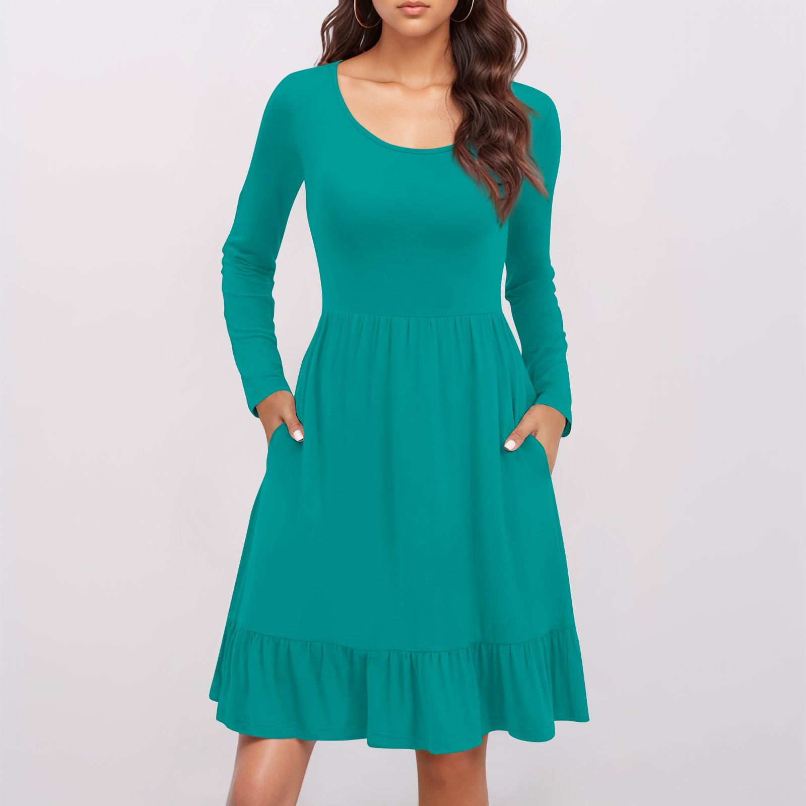 Женское повседневное платье с круглым вырезом и длинными рукавами, однотонное свободное платье со складками на талии XL
Женское повседневное платье с круглым вырезом и длинными рукавами, однотонное свободное платье со складками на талии XL