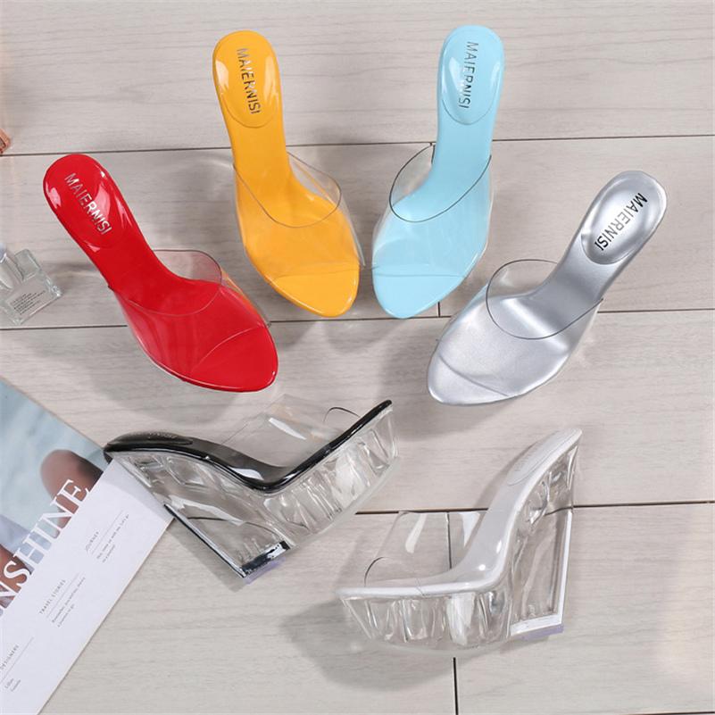 Women Summer 14cm High Heels 4 .5cm Wedges Platform Slides Blue Yellow Mules Lady Transparent Slippers Clear Chunky Heels Shoes
Women Summer 14cm High Heels 4 .5cm Wedges Platform Slides Blue Yellow Mules Lady Transparent Slippers Clear Chunky Heels Shoes